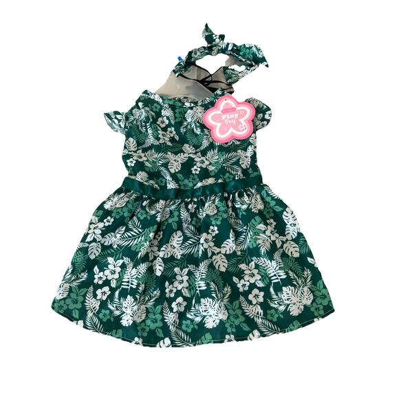 Play day Dog Sundress Floral Hair Bow Colorful Size Medium Green 2 Pc NWT - Picture 1 of 9